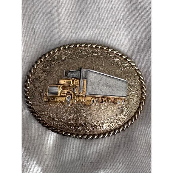 1979 Raintree Trucking Gold and Silver Tone Belt Buckle Vintage - Picture 1 of 6